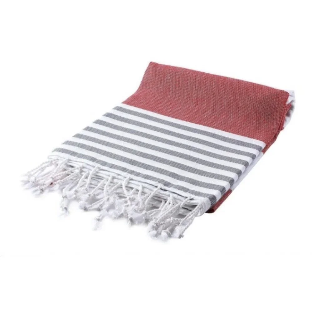 4 Red Anthracite Striped Beach Bath Towels - 100% Turkish Cotton